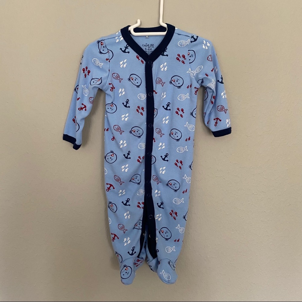 Cutie Pie 3-6M Footies - Blue Nautical Jammies